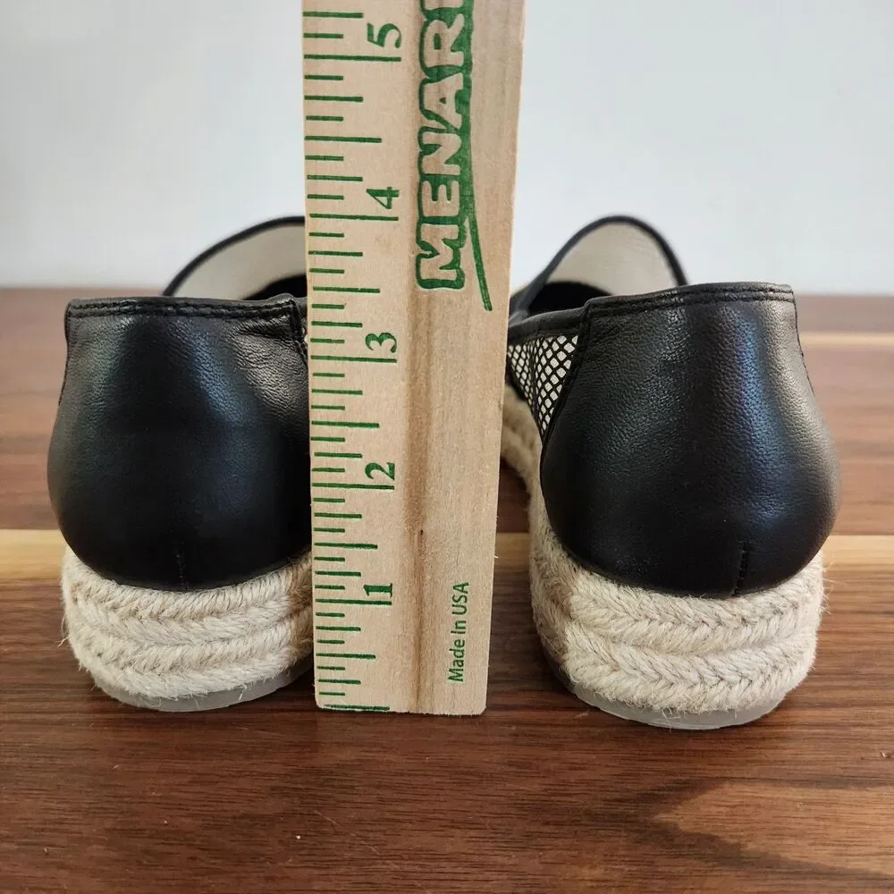 Karl Lagerfeld Paris Adila Mesh Slip On Espadrille Platform Leather Black Shoe 8